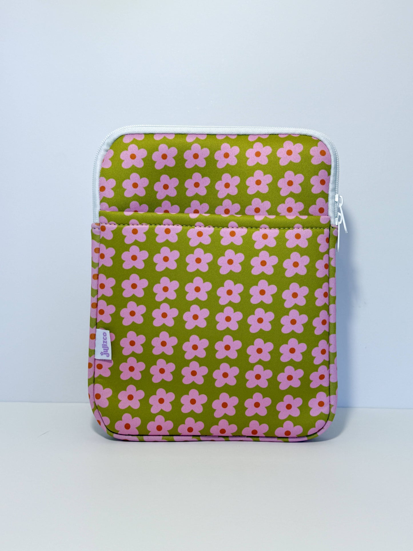 LARGE 10.5" - Olive & Pink Flowers Readers Protective Sleeve