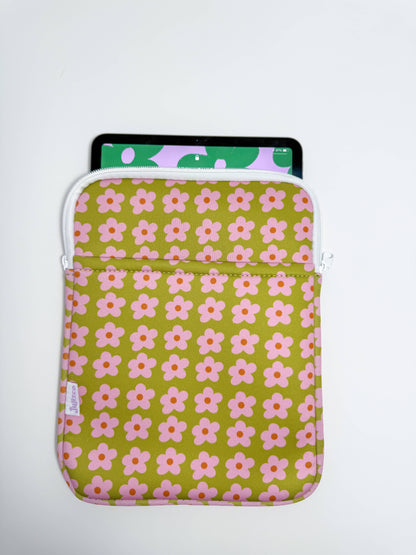 LARGE 10.5" - Olive & Pink Flowers Readers Protective Sleeve