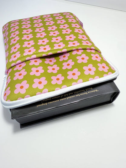 LARGE 10.5" - Olive & Pink Flowers Readers Protective Sleeve